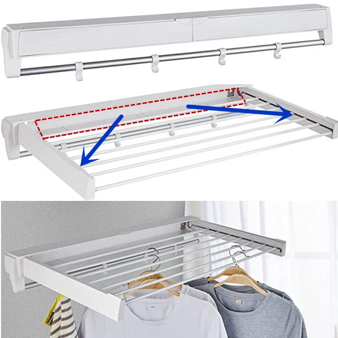 Zusammenklappbarer Wand-Wäscheständer mit 7 Trockenstangen