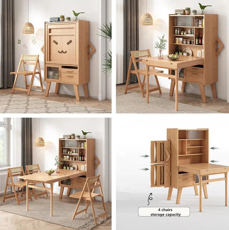 Platzsparender Sideboard-Tisch mit Klappstühlen