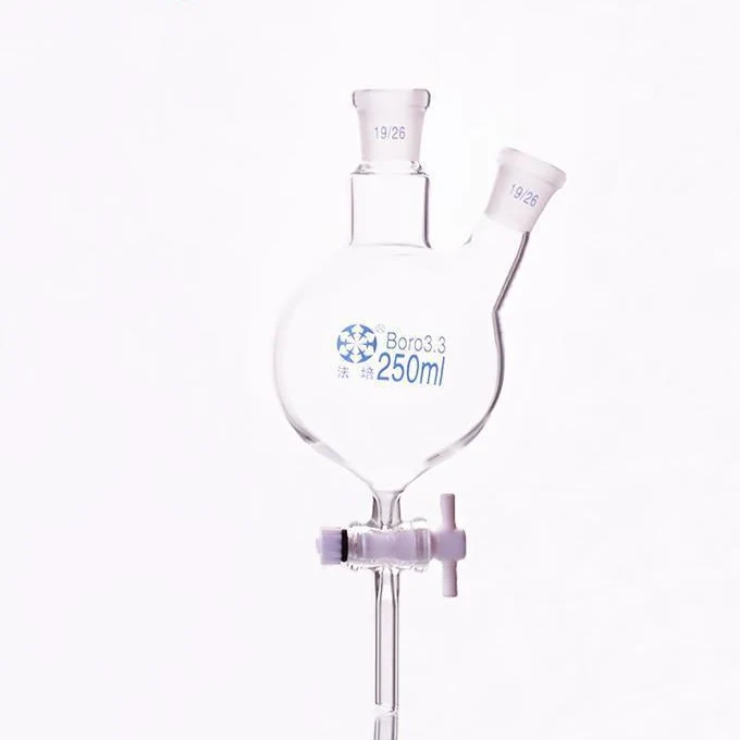 Zweihals Rundkolben mit Bodenablauf und PTFE-Hahn, Kapazität 250 bis 5.000 ml