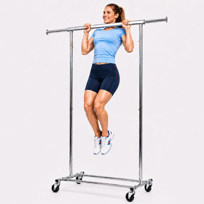 Tatkraft Danko – Kleiderständer auf Rollen, bis 100 kg, Schwerlast-Kleiderständer, Klappbar, Kleiderstange 91–132×45,5×160 cm, verchromter Stahl