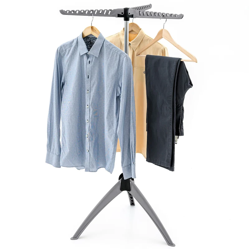art moon Cedar – Platzsparender, klappbarer Bügelwäscheständer für 63 Kleiderbügel, bis 22 kg, pulverbeschichteter Stahl und ABS, Grau