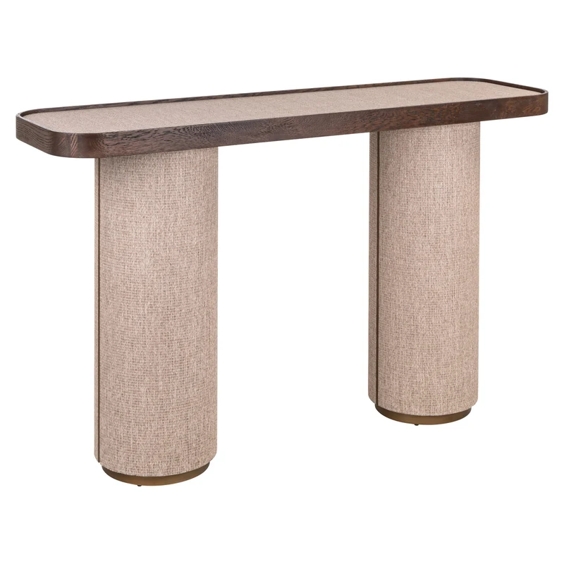Konsole Willox beige – Eiche-Konsolentisch mit Leinen-Front, 140 cm