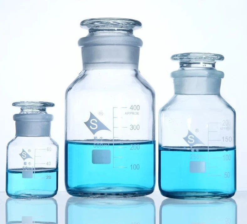 Steilbrustflasche mit Weithals, Klarglas, mit Teilung, 60 ml bis 20.000 ml