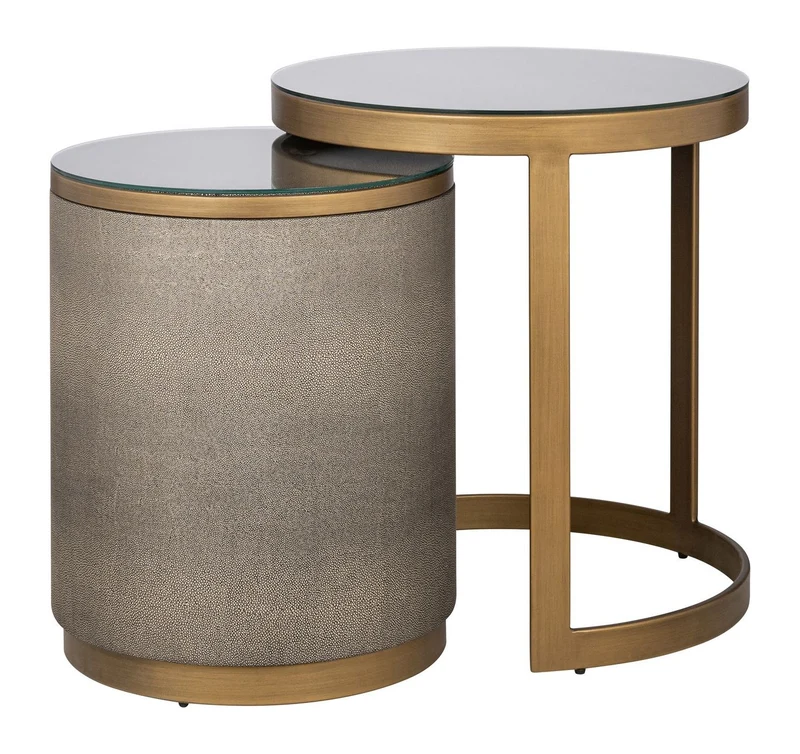 Beistelltisch Bloomville 2er-Set mit Glasplatte, brass shagreen