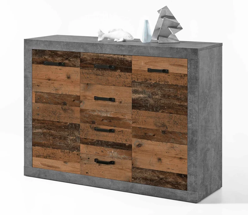 Kommode Sideboard INDIANA 4 Beton und Old Wood Optik