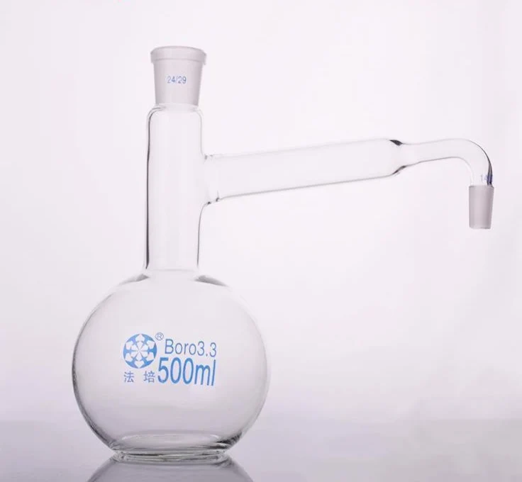 Flacher Boden Destillierkolben mit Seitenhals und Normschliff, 250 bis 3.000 ml