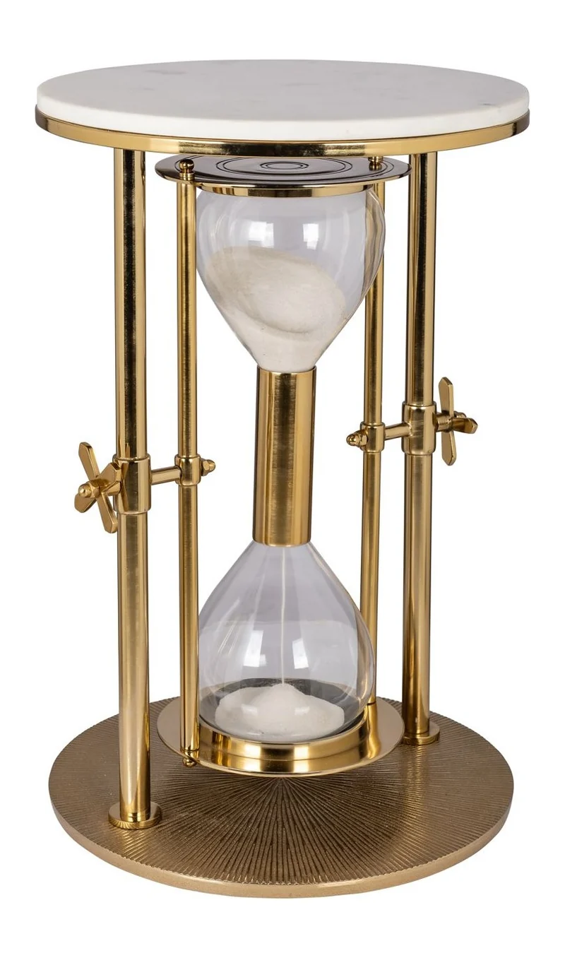 Richmond Beistelltisch Tempus gold – Marmor & Glas, Sanduhr-Design