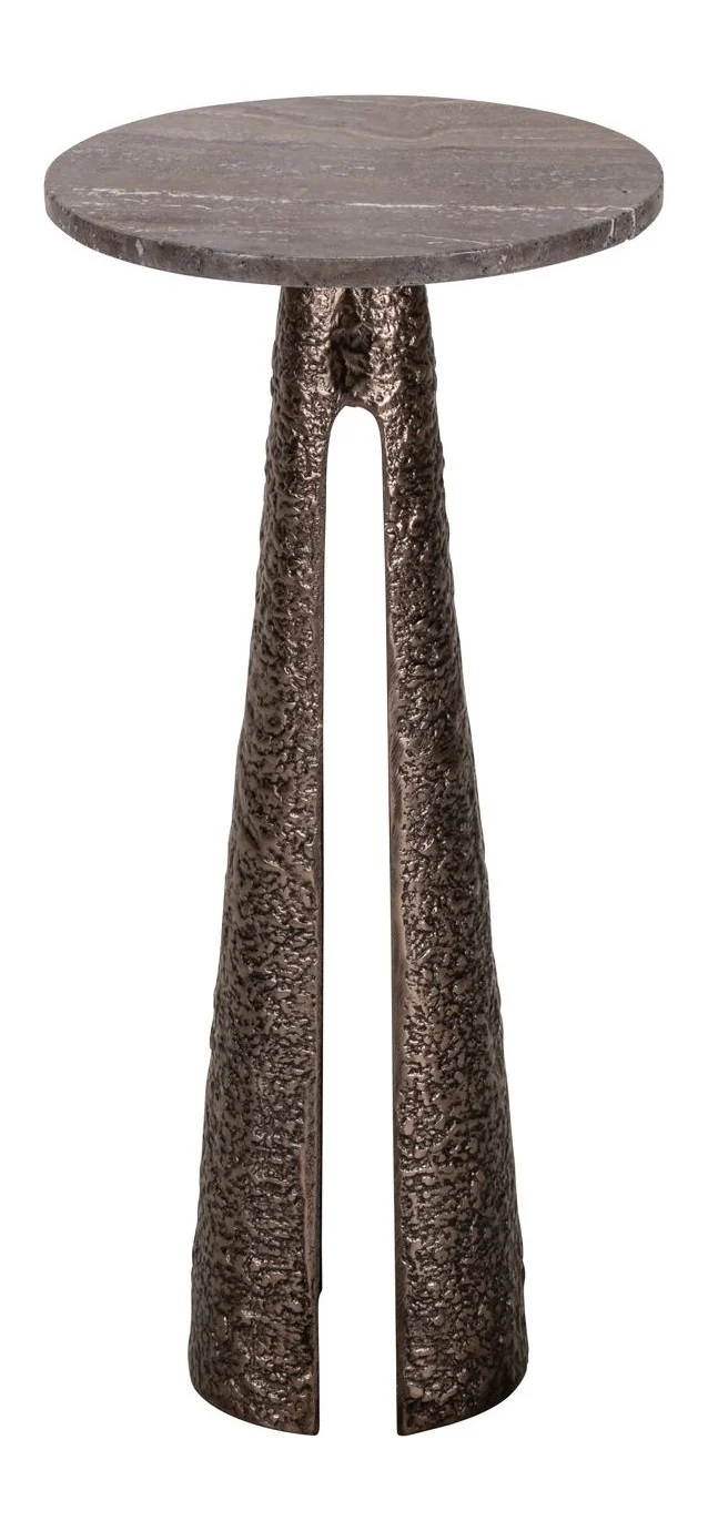 Beistelltisch Eldora rund, Bronze mit Travertin-Platte, Ø30 cm