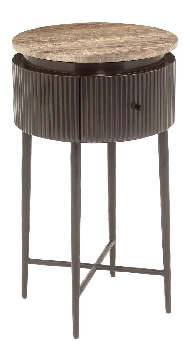 Beistelltisch Russo mit Travertin & Messing-Optik, ash brown –
