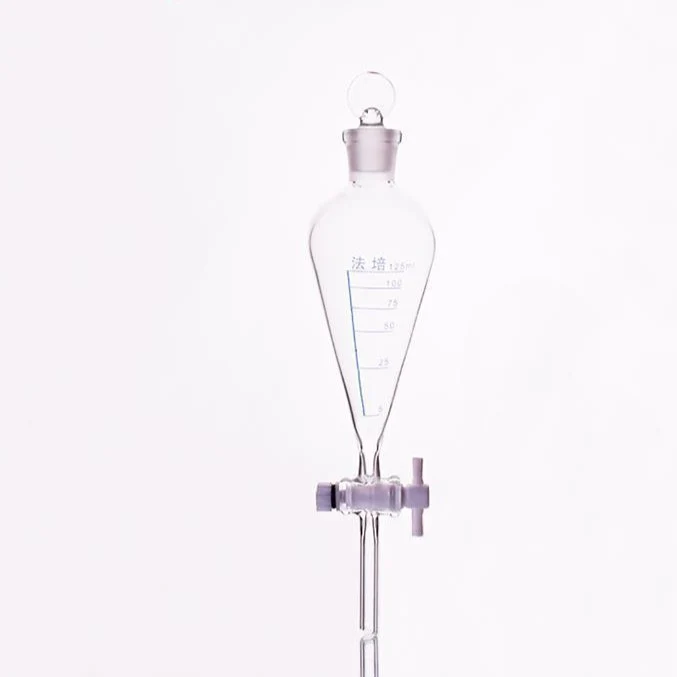 Scheidetrichter gem. nach Squibb mit PTFE-Hahn und Glasstopfen, graduiert, Fassungsvermögen 125 ml bis 1.000 ml.
