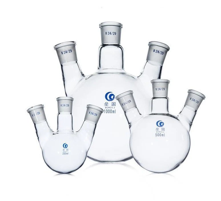 Dreihals Rundkolben, Seitenhälse schräg, 50 ml bis 20.000 ml