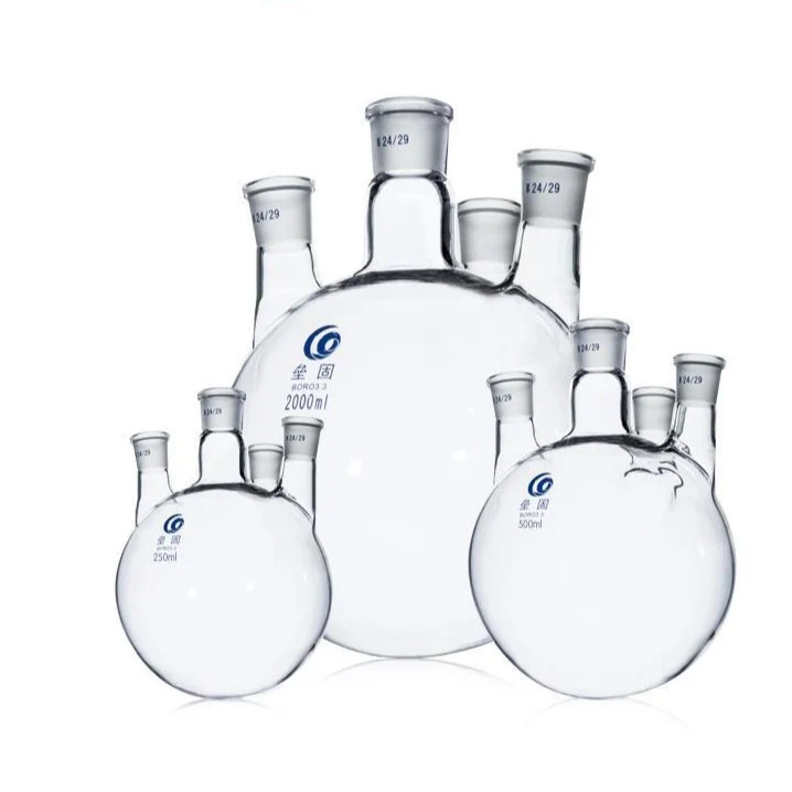 Vierhals Rundkolben, Seitenhälse parallel, 250 ml bis 20.000 ml