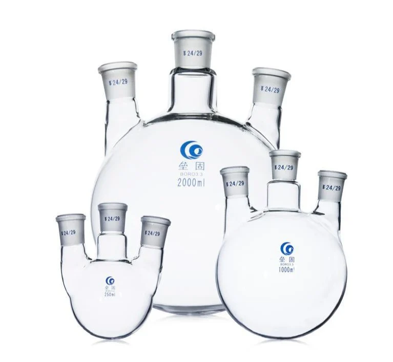 Dreihals Rundkolben, Seitenhälse parallel, 50 ml bis 20.000 ml