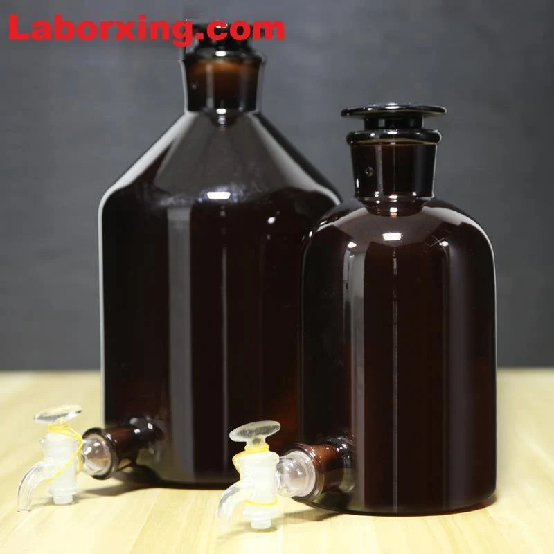 Abklärflasche mit Stopfen und Hahn, Braunglas, 2.5 L bis 20 L