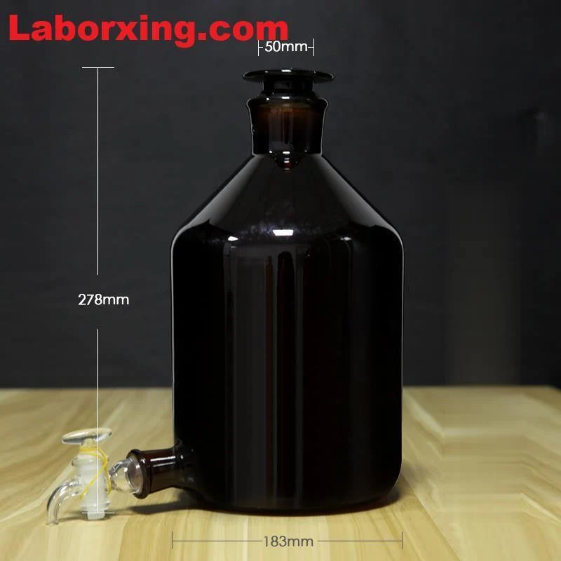 Abklärflasche mit Stopfen und Hahn, Braunglas, 2.5 L bis 20 L