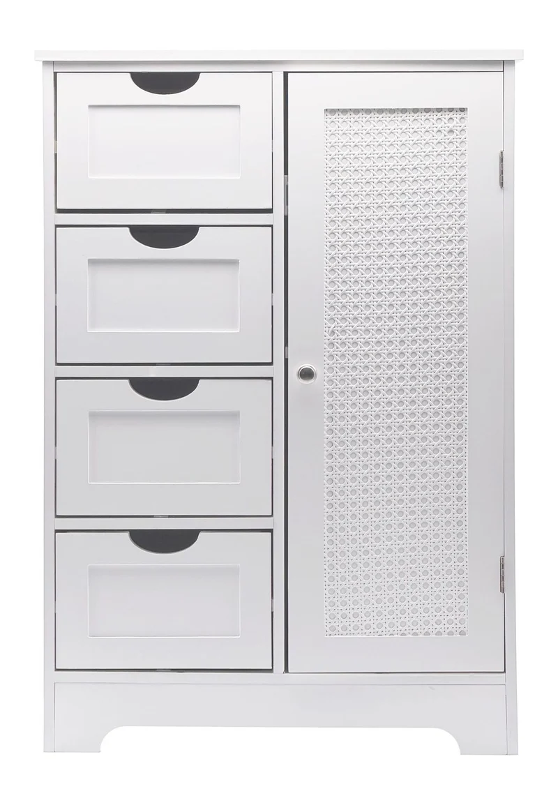 Standschrank Weiß mit Schubladen, Tür und Wiener Geflecht, 55x80 cm