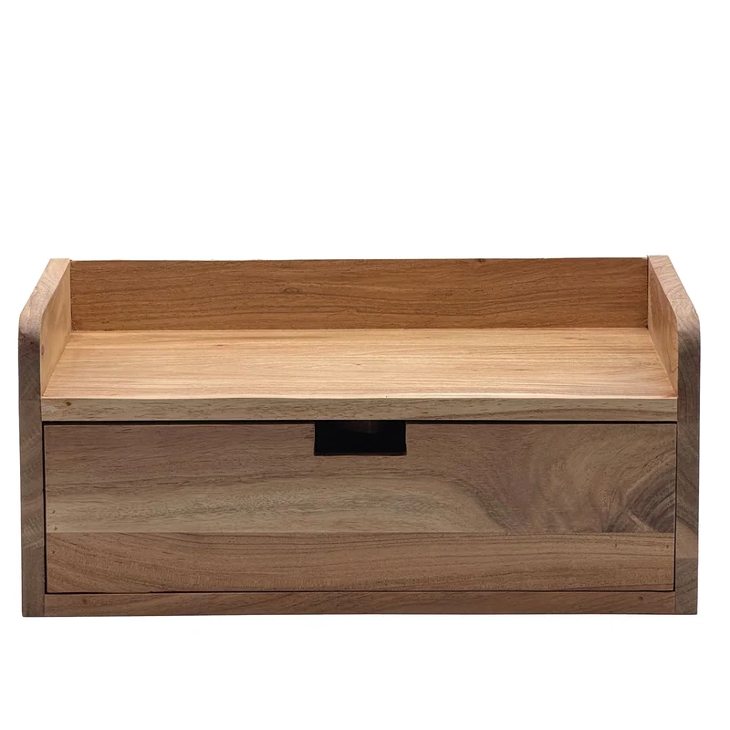 Wandregal Akazie Massivholz mit Schublade, 45x30 cm Schweberegal