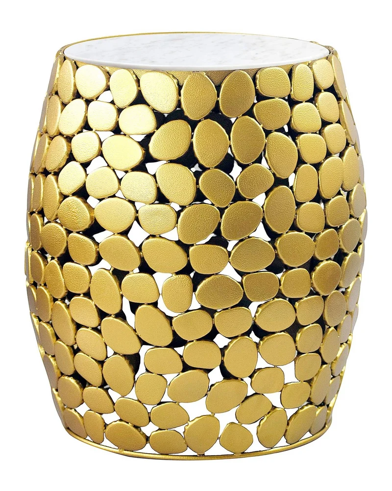 Beistelltisch rund 40 cm Aluminium Gold mit Marmor-Tischplatte Weiß