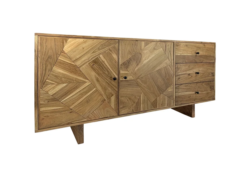 Sideboard Akazie Massivholz 150 cm, geometrische Front & Schubladen