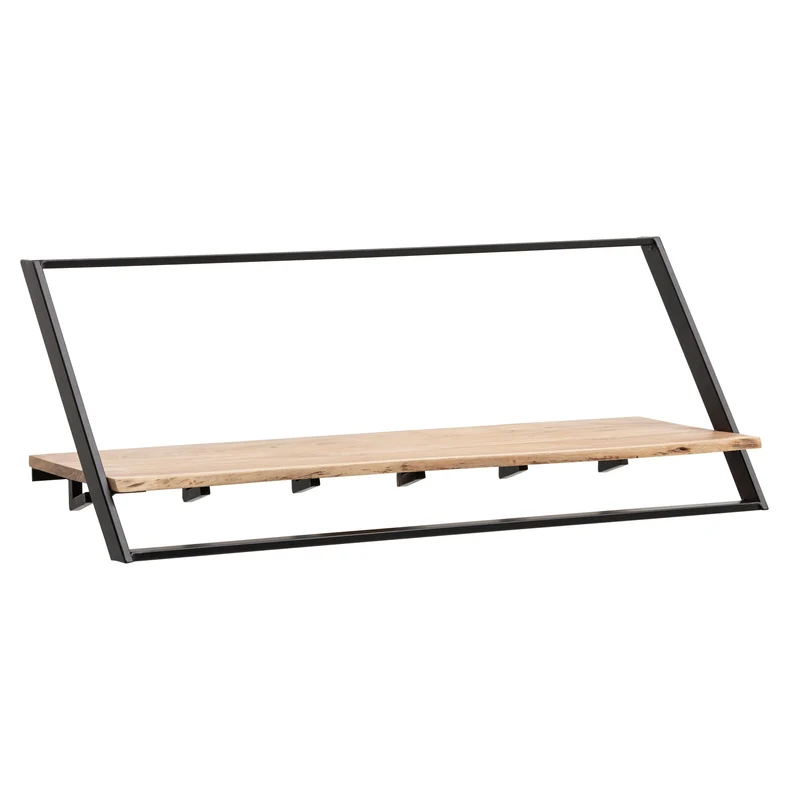 Wandgarderobe Akazie Massivholz mit Baumkante, Industrial-Look Schwarz