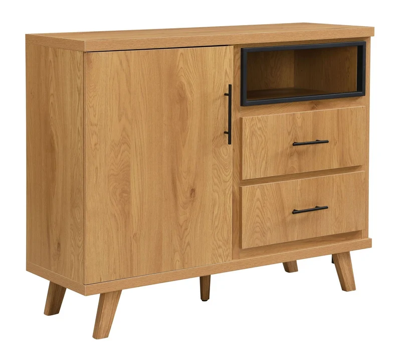 Sideboard Eiche 116 cm mit 2 Schubladen und Türfächern im Scandi-Look