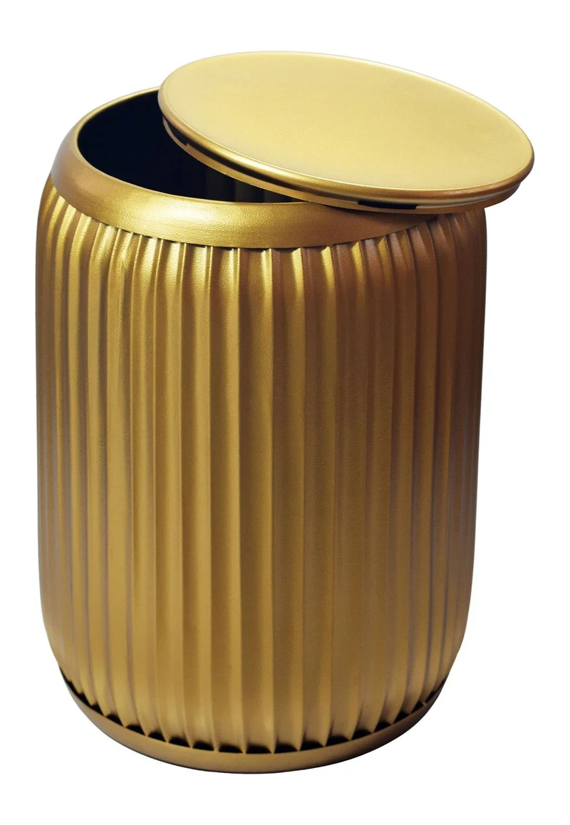 Beistelltisch Rund Gold mit Rillenoptik und Stauraum, Metall