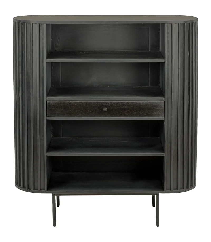 Bücherregal Mango Massivholz Schwarz mit Lamellen-Design, Wohnling