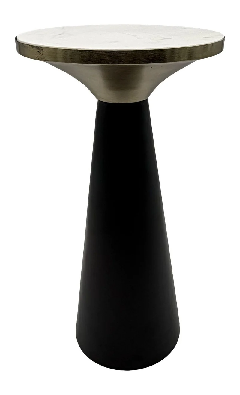 Beistelltisch Marmor & Eisen Schwarz, rund 28 cm, Handmade Unikat