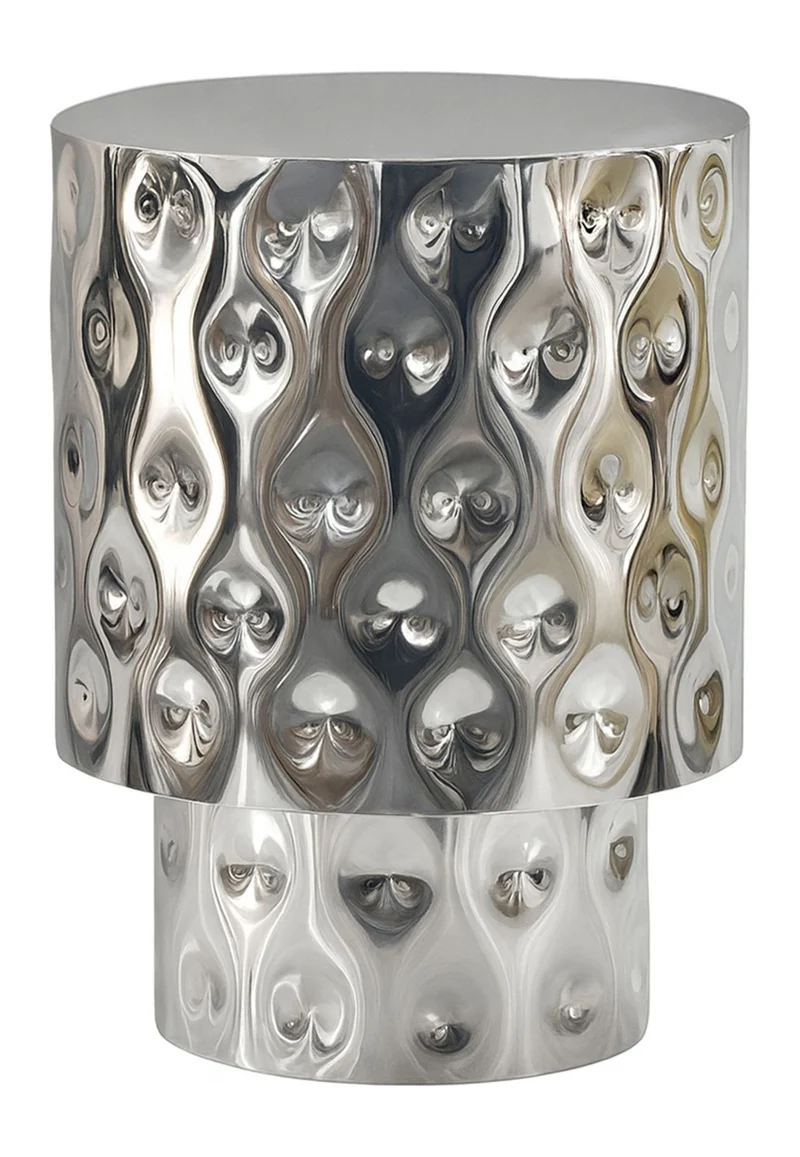 Beistelltisch Aluminium Silber Rund 36 cm, Handmade Loungetisch