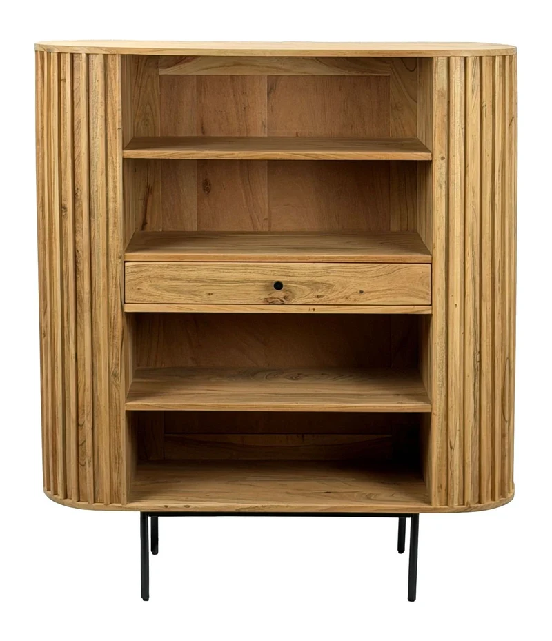 Bücherregal Akazie Massivholz mit Schublade, Lamellen-Design 105x122cm