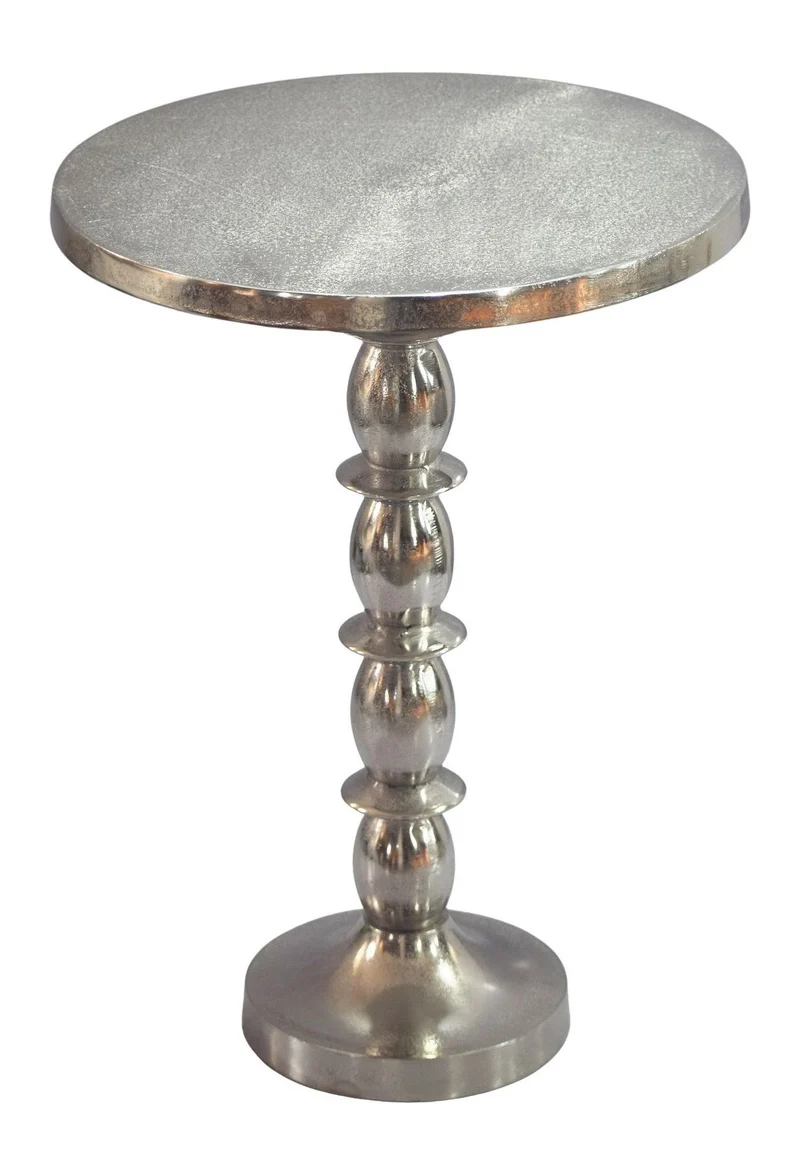 Beistelltisch Silber 40cm Aluminium rund mit Raw-Finish, Wohnzimmer