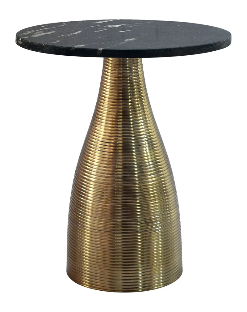 Beistelltisch Rund 40 cm Gold mit Marmorplatte Schwarz von Wohnling