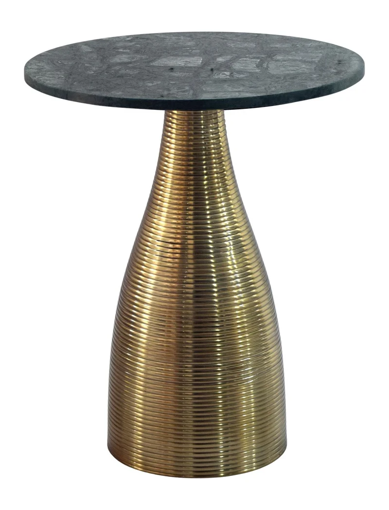 Beistelltisch Rund Ø40 cm aus Marmor Grün mit goldenem Metallgestell