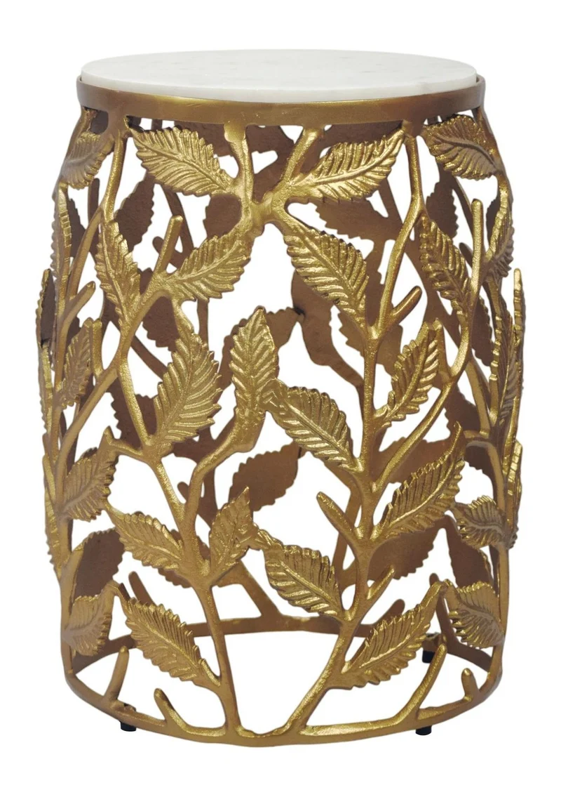 Beistelltisch Gold mit Marmorplatte, rundes Alu-Design von Wohnling