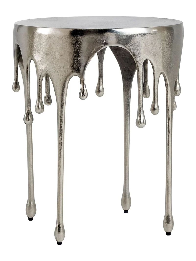 Beistelltisch Silber mit Tropfen-Design aus Aluminium, rund 43 cm