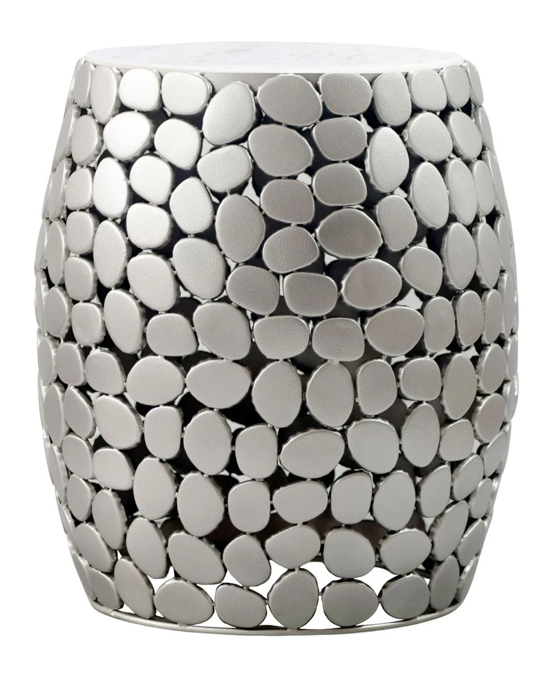 Beistelltisch Wohnling rund 40 cm mit Marmorplatte & Aluminium Silber