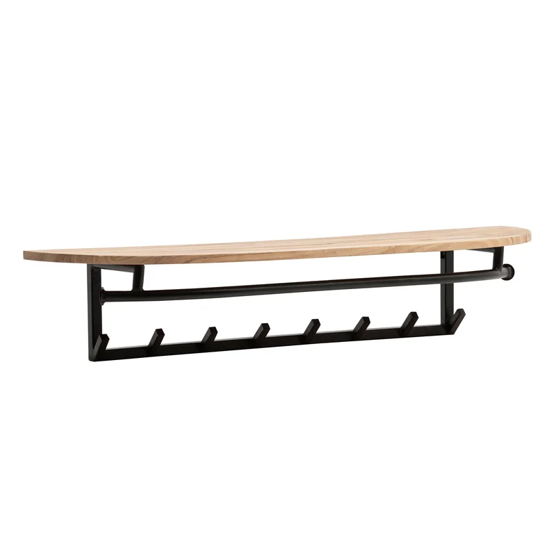 Garderobe Akazie Massivholz mit Metallrahmen Schwarz, 8 Haken & Ablage