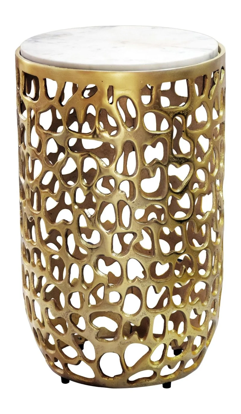 Wohnling Beistelltisch rund aus Marmor und Aluminium in Gold, 30 cm