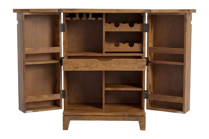 Wohnling Hausbar Sheesham Massivholz mit Weinregal, 65 cm