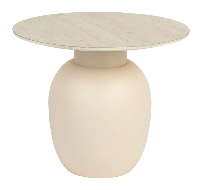 Beistelltisch Karula mit Keramik-Tischplatte in Travertin-Optik, Beige