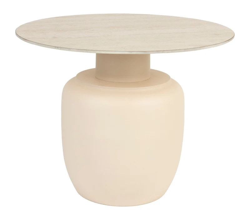Beistelltisch Karula rund, Keramik-Platte in Travertin-Optik, Beige