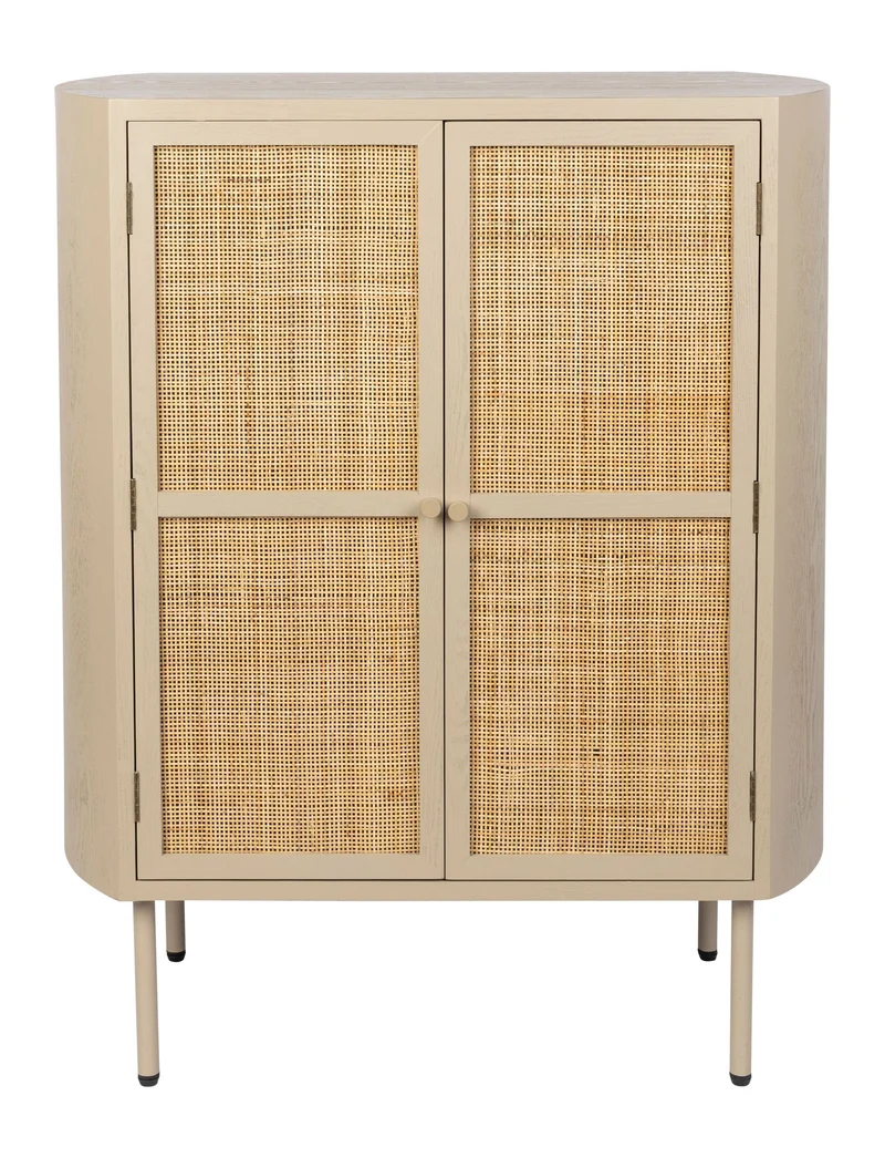 Schrank Amaya im Japandi-Stil, Beige mit geflochtenen Rattantüren