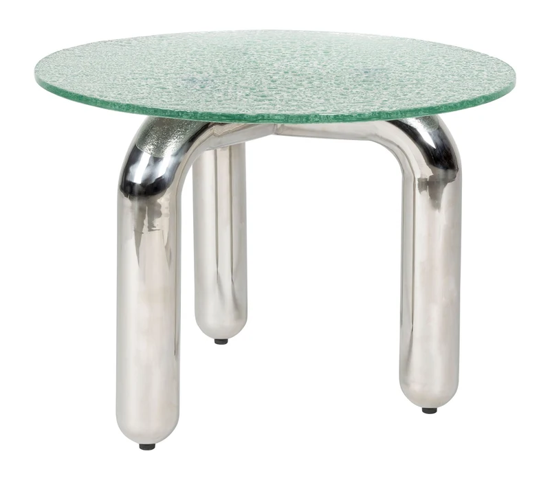 Beistelltisch Marly rund aus Sicherheitsglas in Silber von Dutchbone