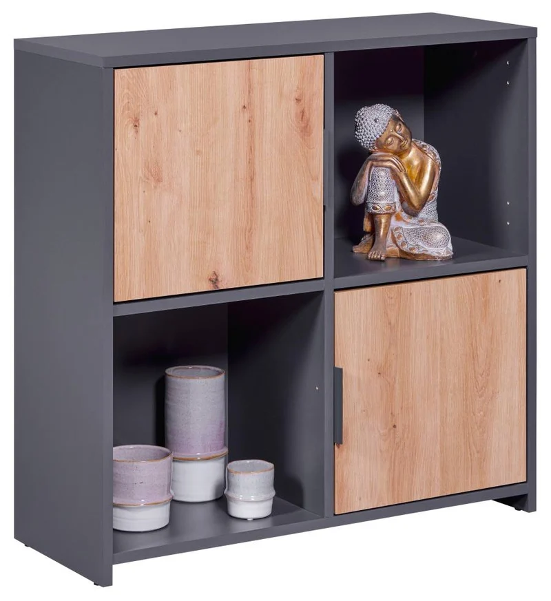 Regal Bücherregal PEPETO 2T mit 2 Türen Optik: Grau / Artisan Eiche