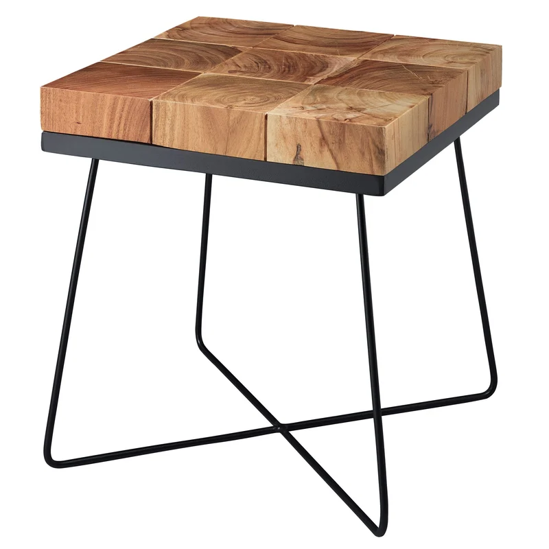 Beistelltisch Akazie Massivholz Metallgestell Industrial 45x45x51cm Braun