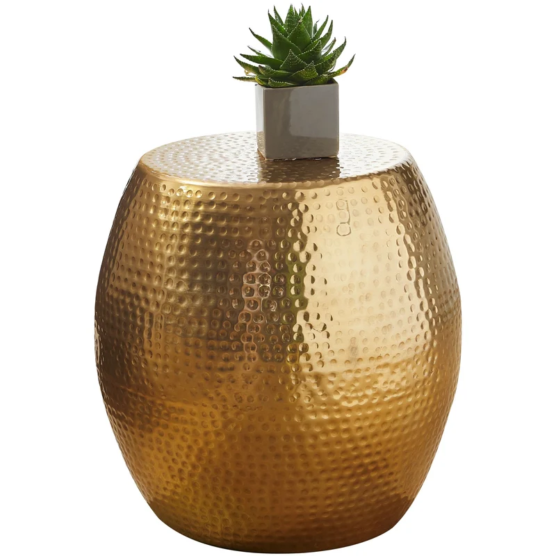Beistelltisch Aluminium Gold Rund Orientalisch Hammerschlag 42x42x42cm