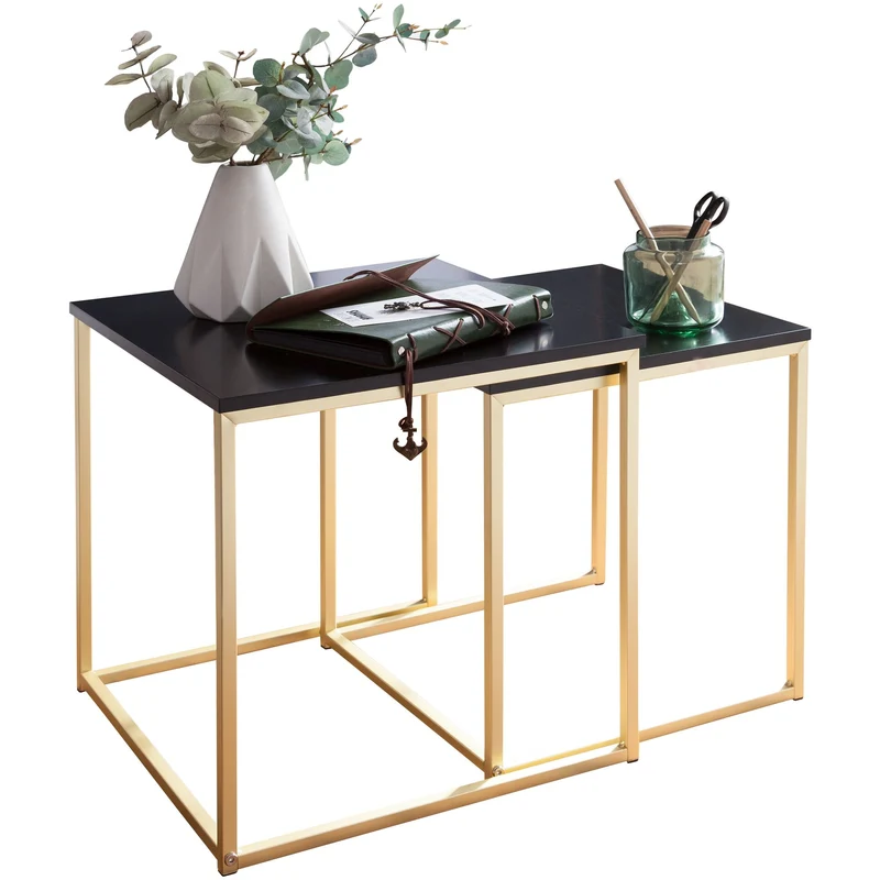 Satztisch Set CHUR Schwarz Gold MDF Metall modern 2 Tische