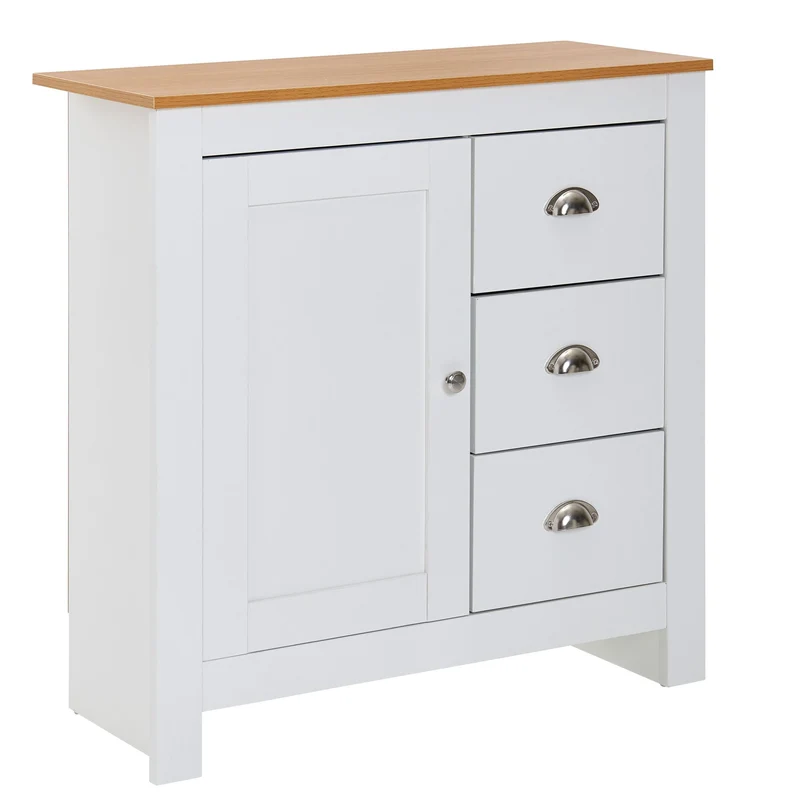 Sideboard 3 Schubladen 79x81x35cm Weiß Eiche Modern Wohnzimmer