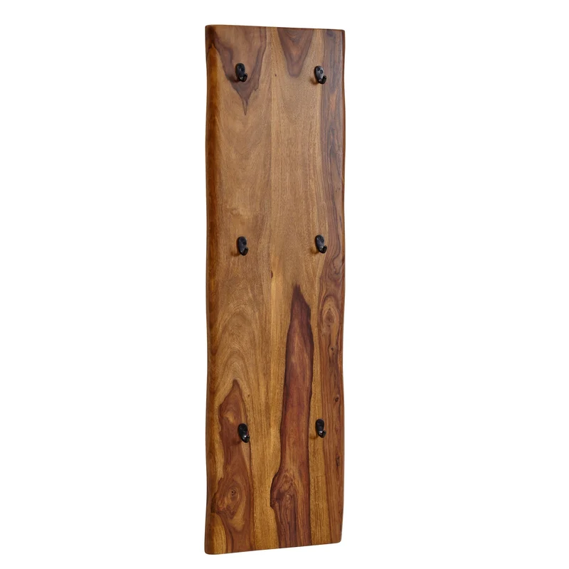 Wandgarderobe Sheesham Massivholz Metall 40x140cm Baumkante Hakenleiste