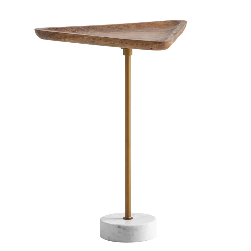 Beistelltisch Mango Massivholz Marmor Dreieckig 45x40x55cm Modern